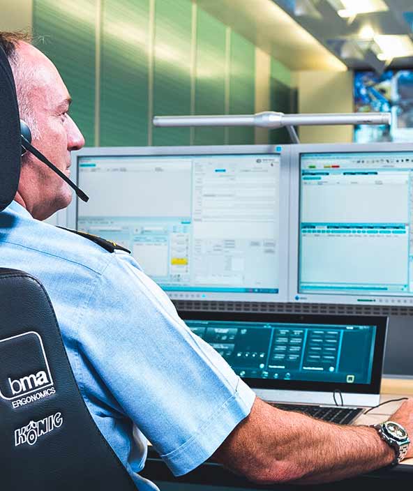 Dispatcher in command center/public safety answering point.