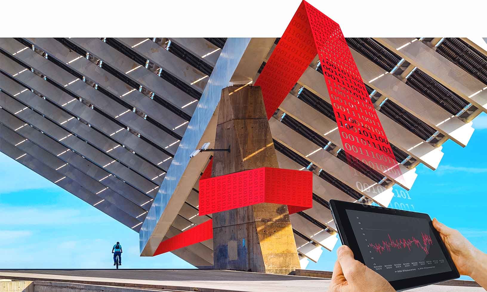 dados de monitoramento de uma grande estrutura exibida em um tablet com o software Leica GeoMoS Edge